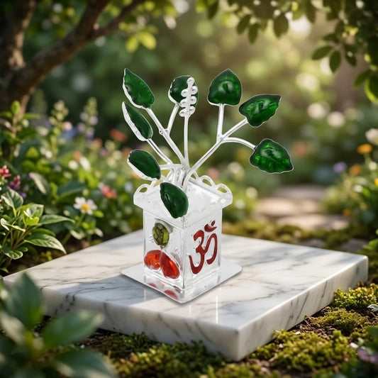 Silver “Om Written” Tulsi Plant for Worship