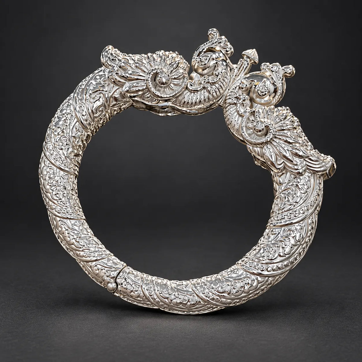 Silver Peacock Design Traditional Kada with Intricate Filigree Work for Boys