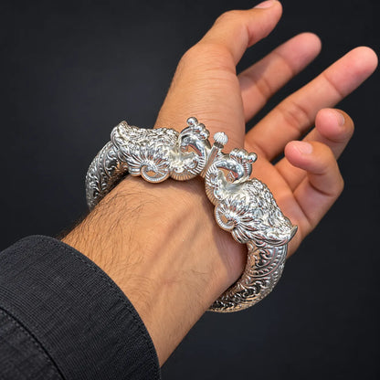 Silver Peacock Design Traditional Kada with Intricate Filigree Work for Boys