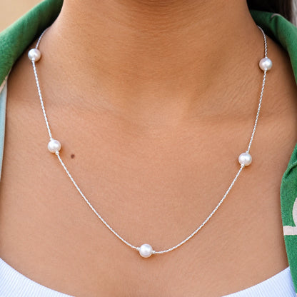 Silver Pearl Bead Chain Bracelet for Women