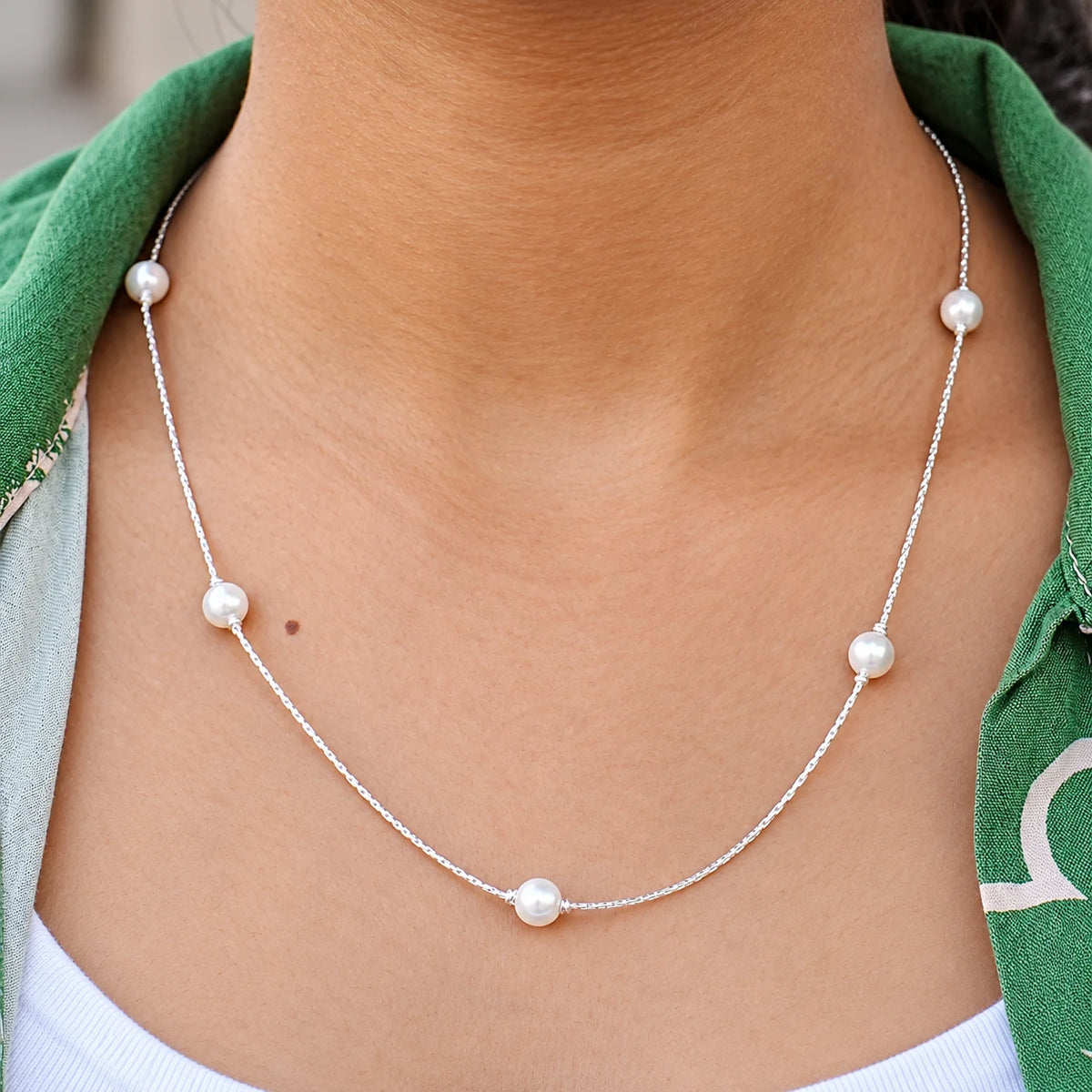 Silver Pearl Bead Chain Bracelet for Women