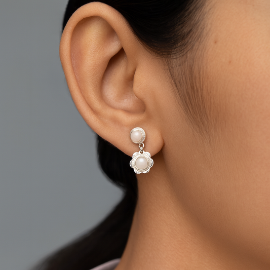 Silver Pearl Blossom Earrings