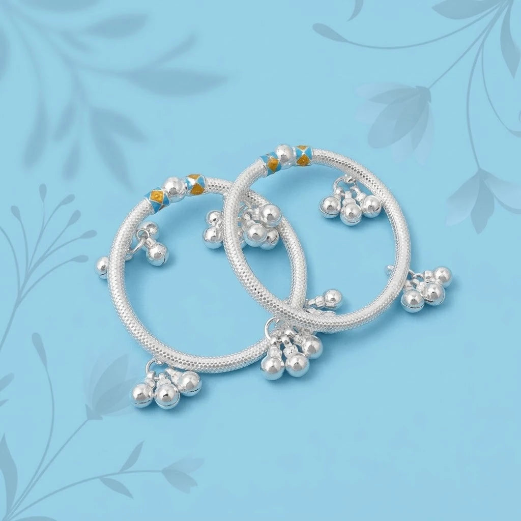 Silver Plain Design with Ghungroo Kada for Baby