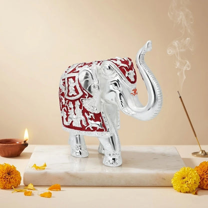 Silver Plated Antique Elephant Figurine For Interior Decor