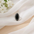 Silver Precious Beady Black Stone Ring