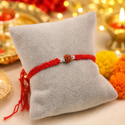 Silver Rakhi for Brother Rudraksha & Bud Accents