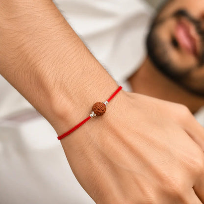 Silver Rakhi for Brother Rudraksha & Bud Accents