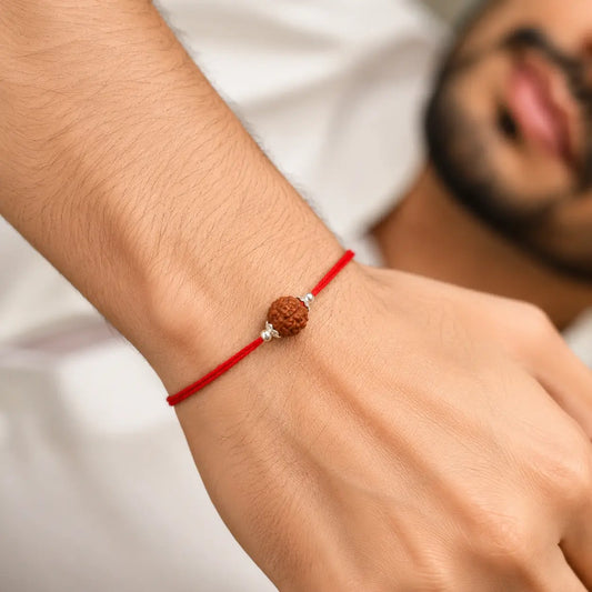 Silver Rakhi for Brother Rudraksha & Bud Accents