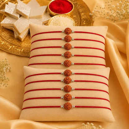 Silver Rakhi for Brother Rudraksha & Bud Accents