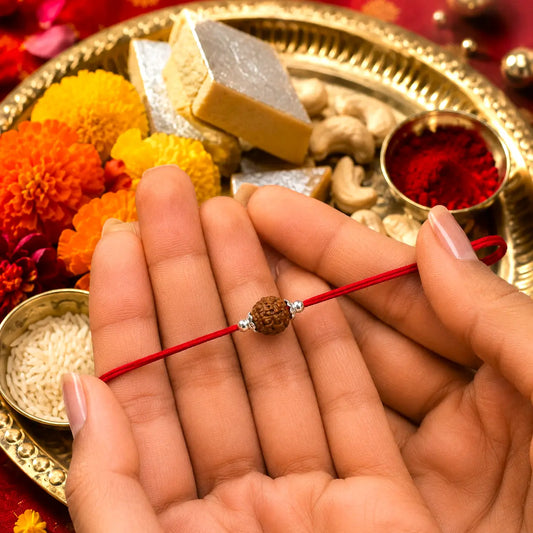 Silver Rakhi for Brother Rudraksha & Bud Accents (1)