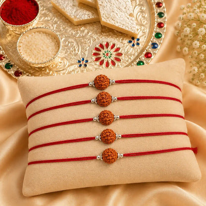 Silver Rakhi for Brother Rudraksha & Bud Accents