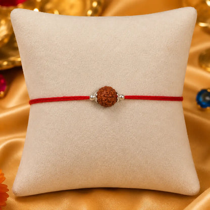 Silver Rakhi for Brother Rudraksha & Bud Accents