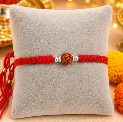 Silver Rakhi for Brother Rudraksha & Bud Accents