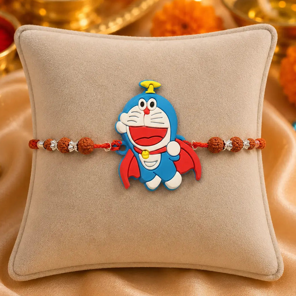 Silver Rakhi with Doraemon Charm