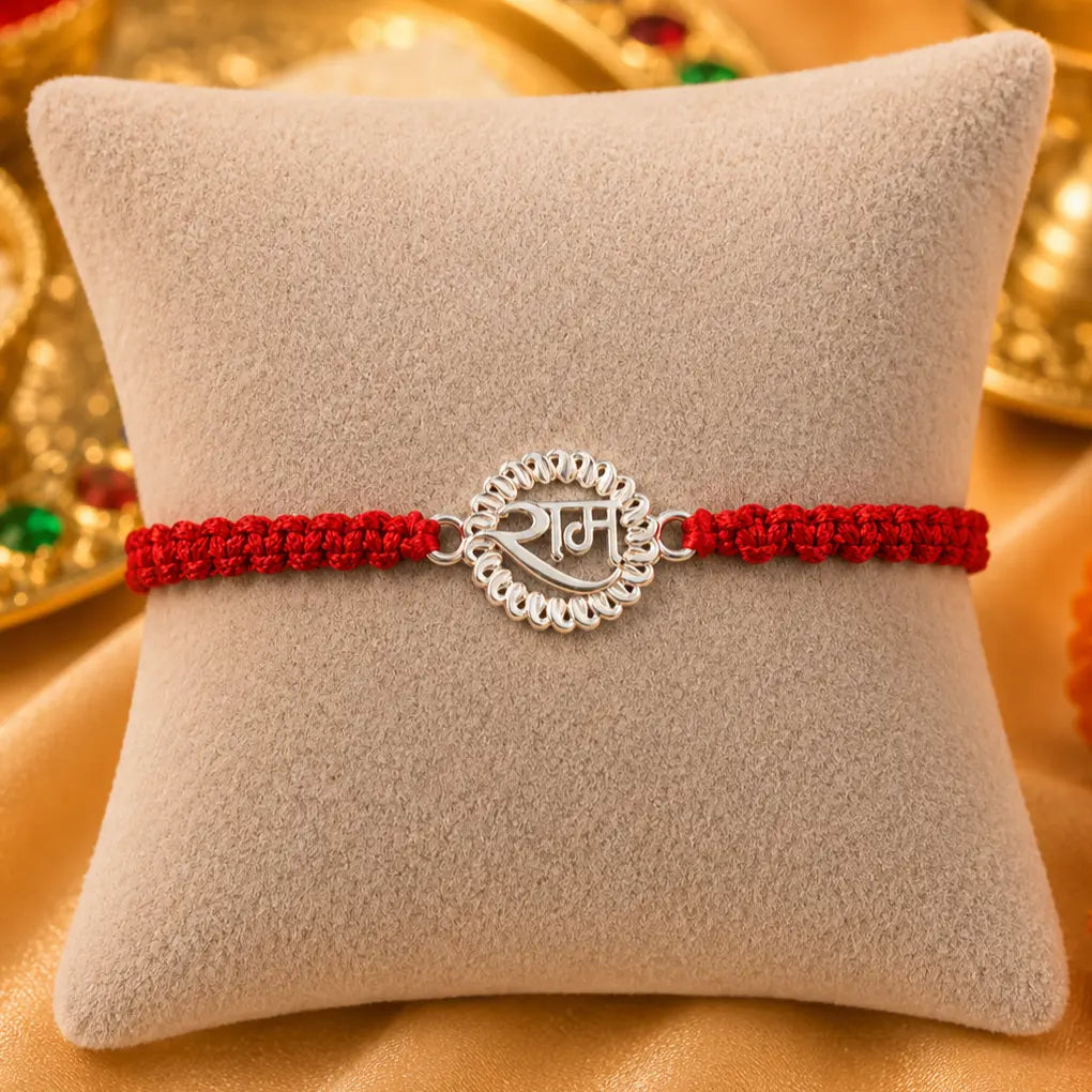 Silver Rakhi with Ram Charm