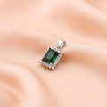 Silver Rectangle Green Gem Stone Pendant for Girls