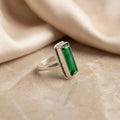 Silver Rectangle Green stone Ring