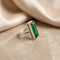 Silver Rectangle Green stone Ring