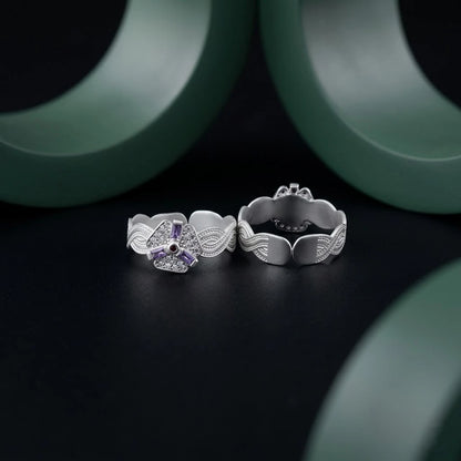 Silver Rectangle Shape Purple Stone Flower Design Bichhiya for Girls