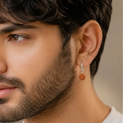 Silver Rudraksha Hoop Earrings Spiritual Unisex Bali Jewelry