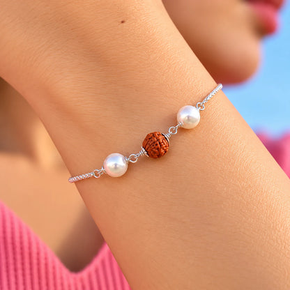 Silver Rudraksha & Pearl Bracelet for Men & Women