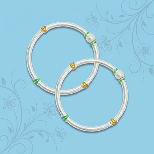 Silver Simple Green and Yellow Lining kada