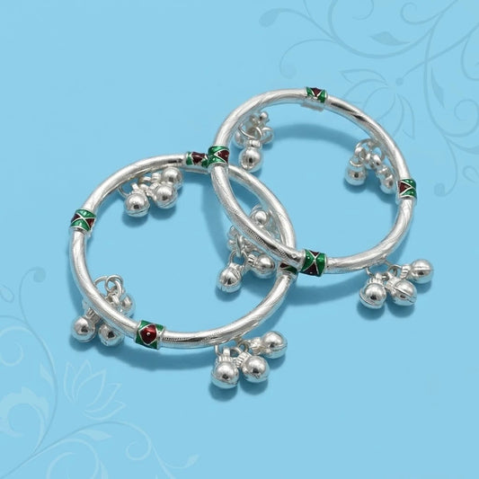 Silver Simple Lining Design with Ghungroo Anklet for Baby