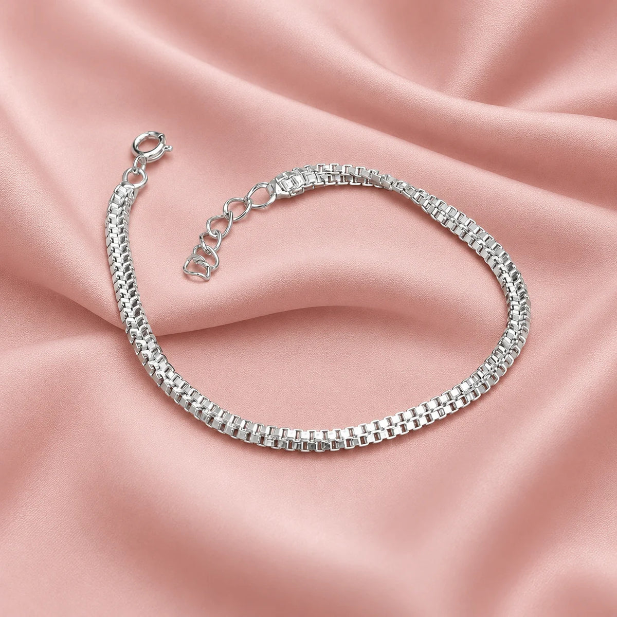 Silver Simple Square Box Design Chain Bracelet for Boys