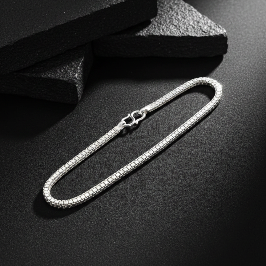 Silver Simple Square Box Design Chain Bracelet for Boys