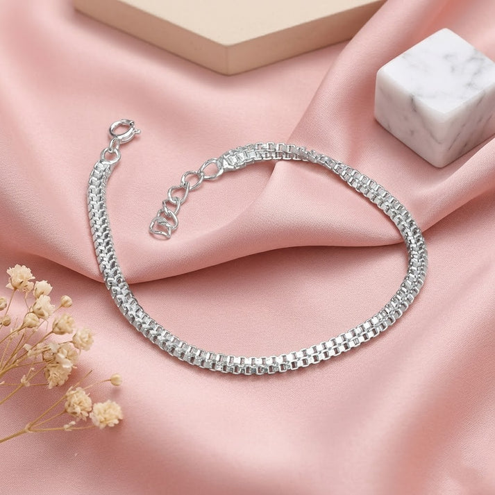 925 Sterling Silver Square Box Chain Bracelet for Men and Boys with Minimalist Square Link Design