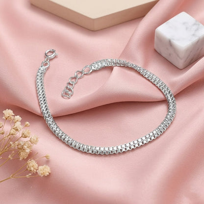 925 Sterling Silver Square Box Chain Bracelet for Men and Boys with Minimalist Square Link Design