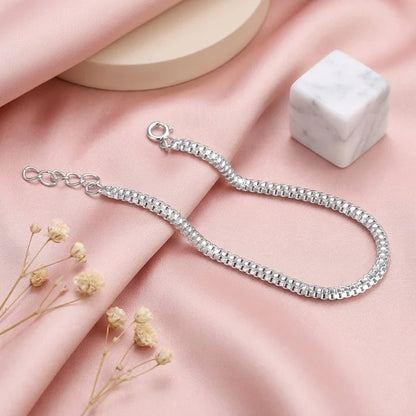 925 Sterling Silver Square Box Chain Bracelet for Men and Boys with Minimalist Square Link Design