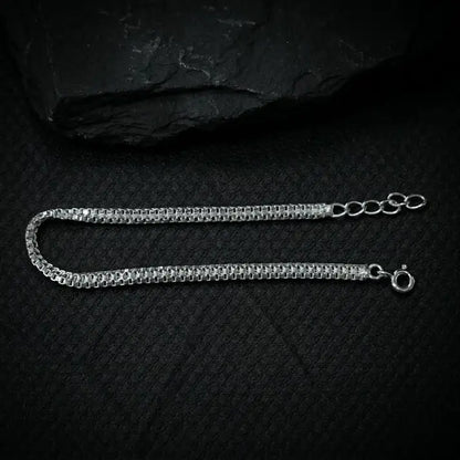 925 Sterling Silver Square Box Chain Bracelet for Boys and Men with High Polish Finishing  on Soft Pink Satin Background