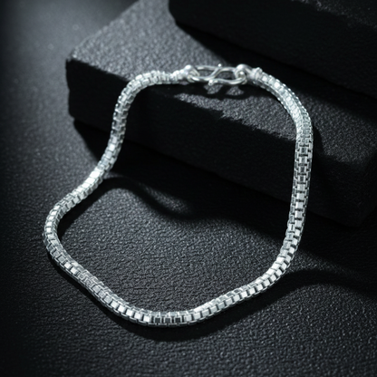 Silver Simple Square Box Design Chain Bracelet for Boys