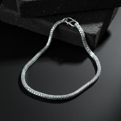 Silver Simple Square Box Design Chain Bracelet for Boys