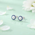 Silver Small Blue Stone on Edge Flower Design Earrings for Girls