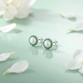 Silver Small Green Stone on Edge Flower Design Earrings for Girls