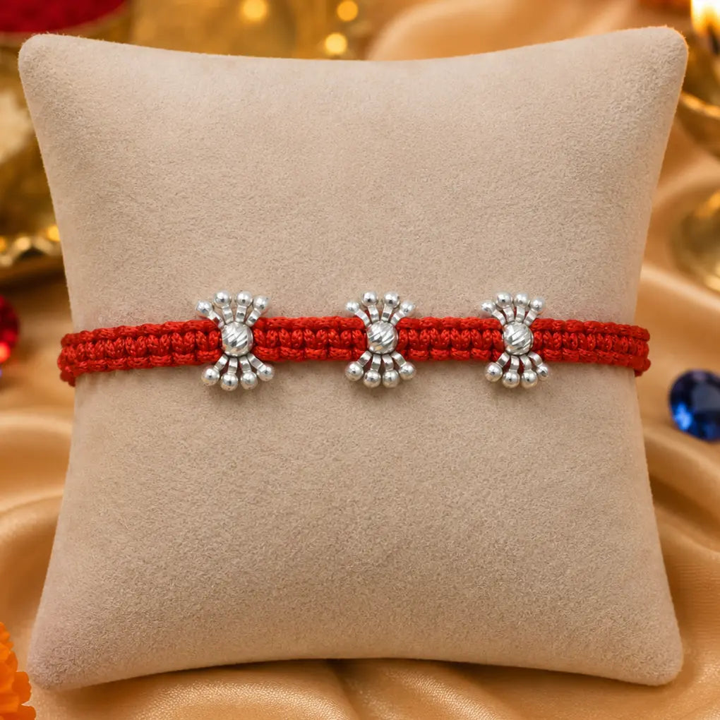Silver Small Silver Beads Rakhi for Boys
