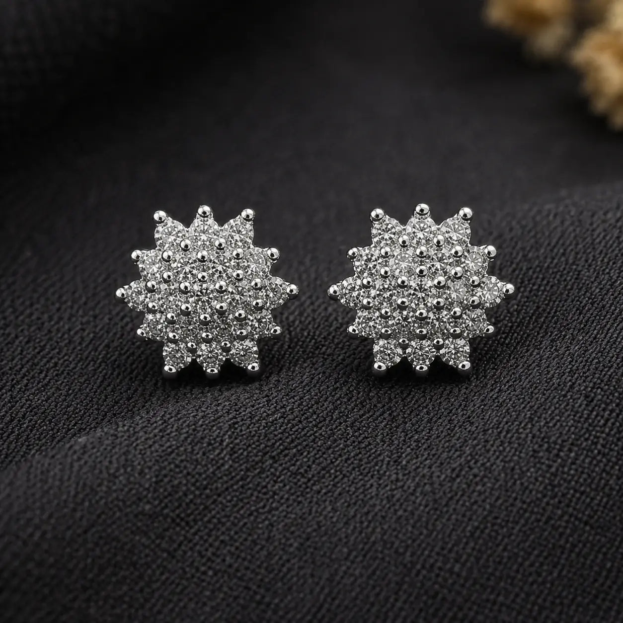 Silver Snowflake CZ Stud Earrings