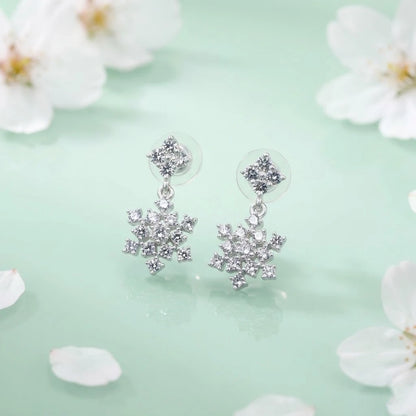 Silver Snowflake drop earrings with shiny stones