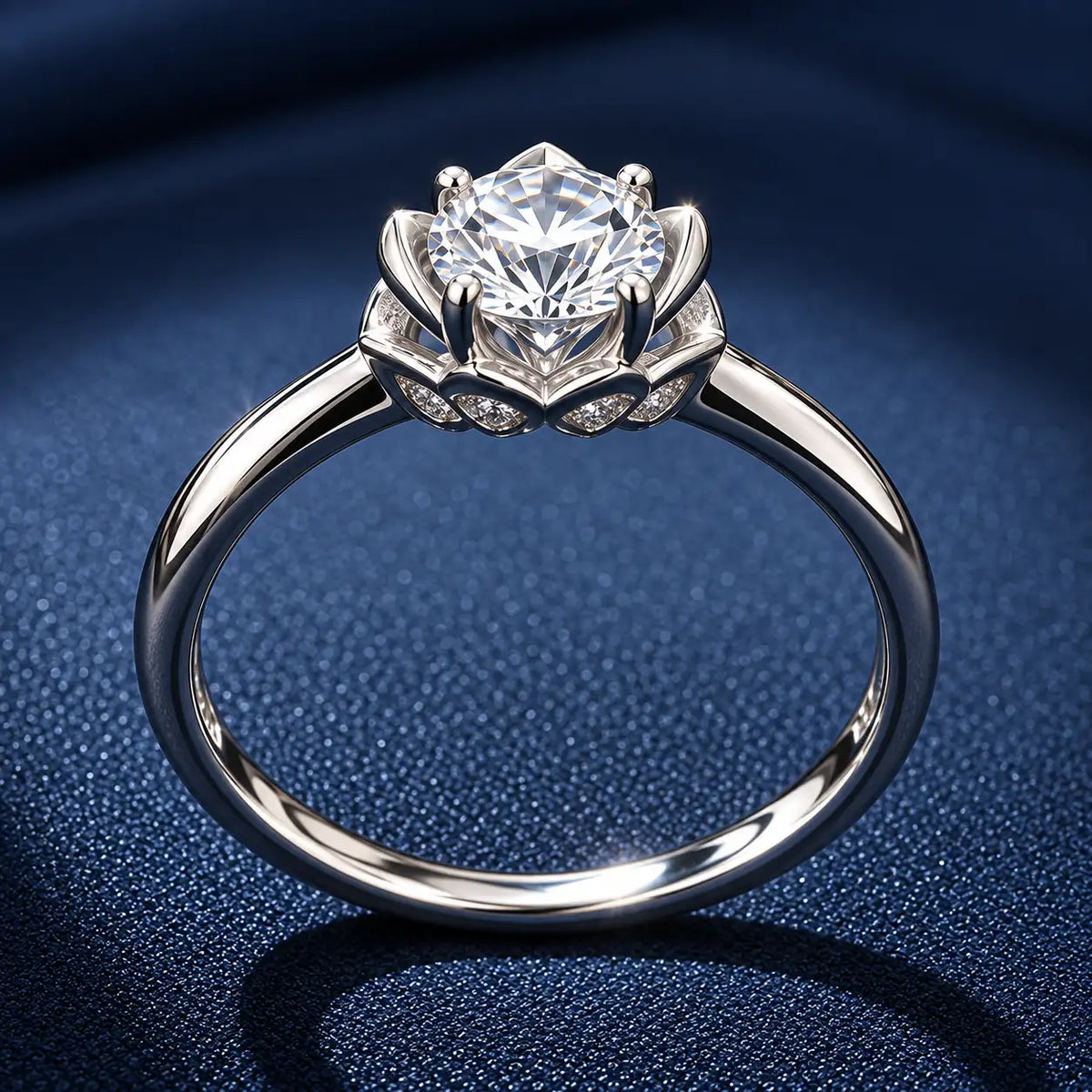 Silver Solitaire Ring with Floral Crown Ring