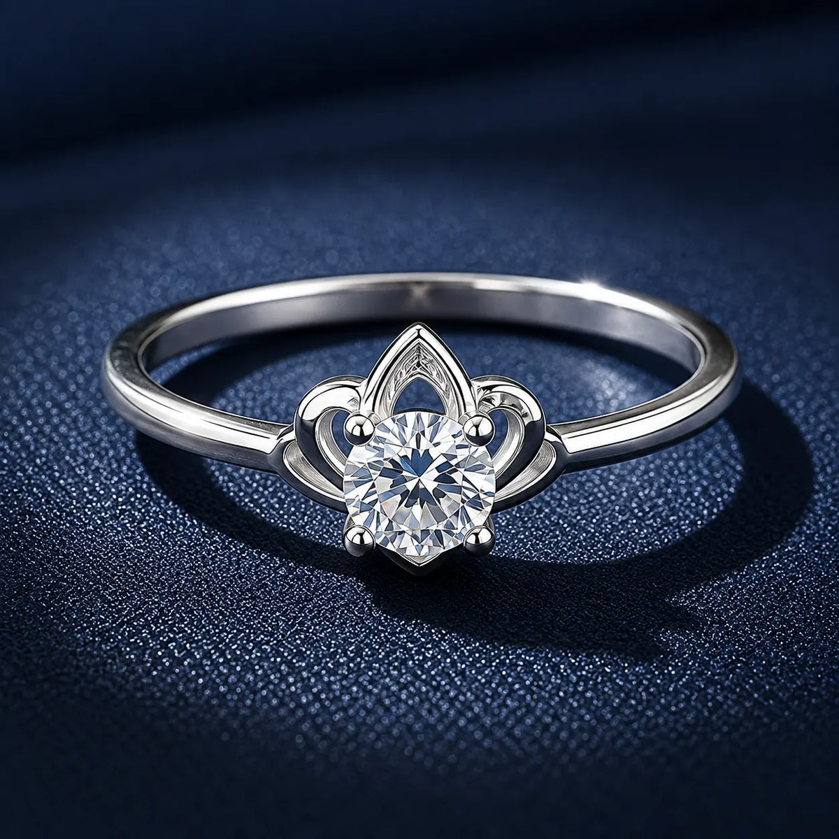 Silver Solitaire Ring with Floral Crown Ring