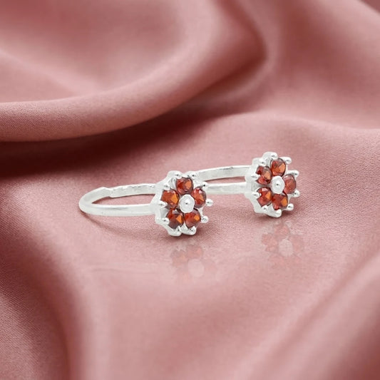 Silver Sparkling Orange Flower Toe Rings