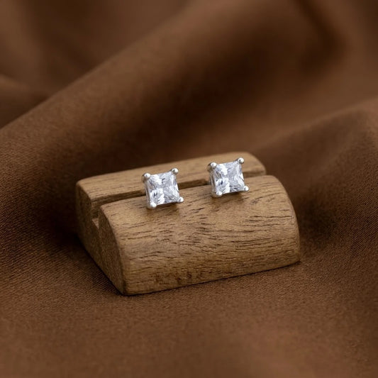 Silver Square Solitaire Earring
