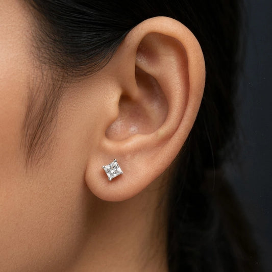 Silver Square Solitaire Earring