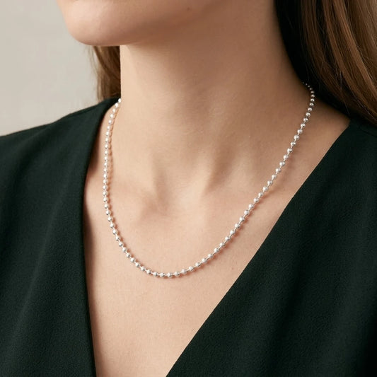 Silver Sterling Shiny Beads Girls Chain