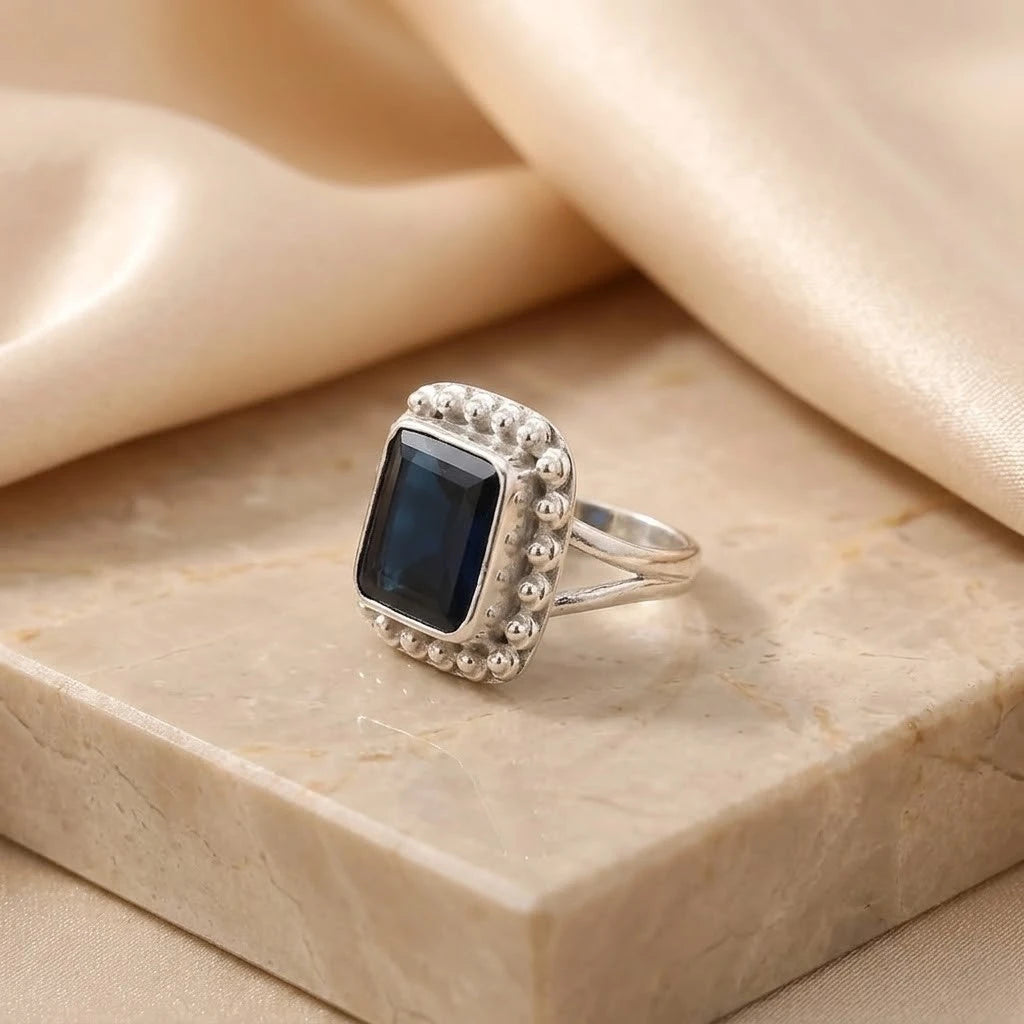Silver Studded Blue Stone Ring