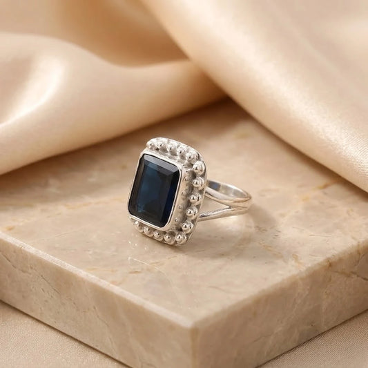 Silver Studded Blue Stone Ring
