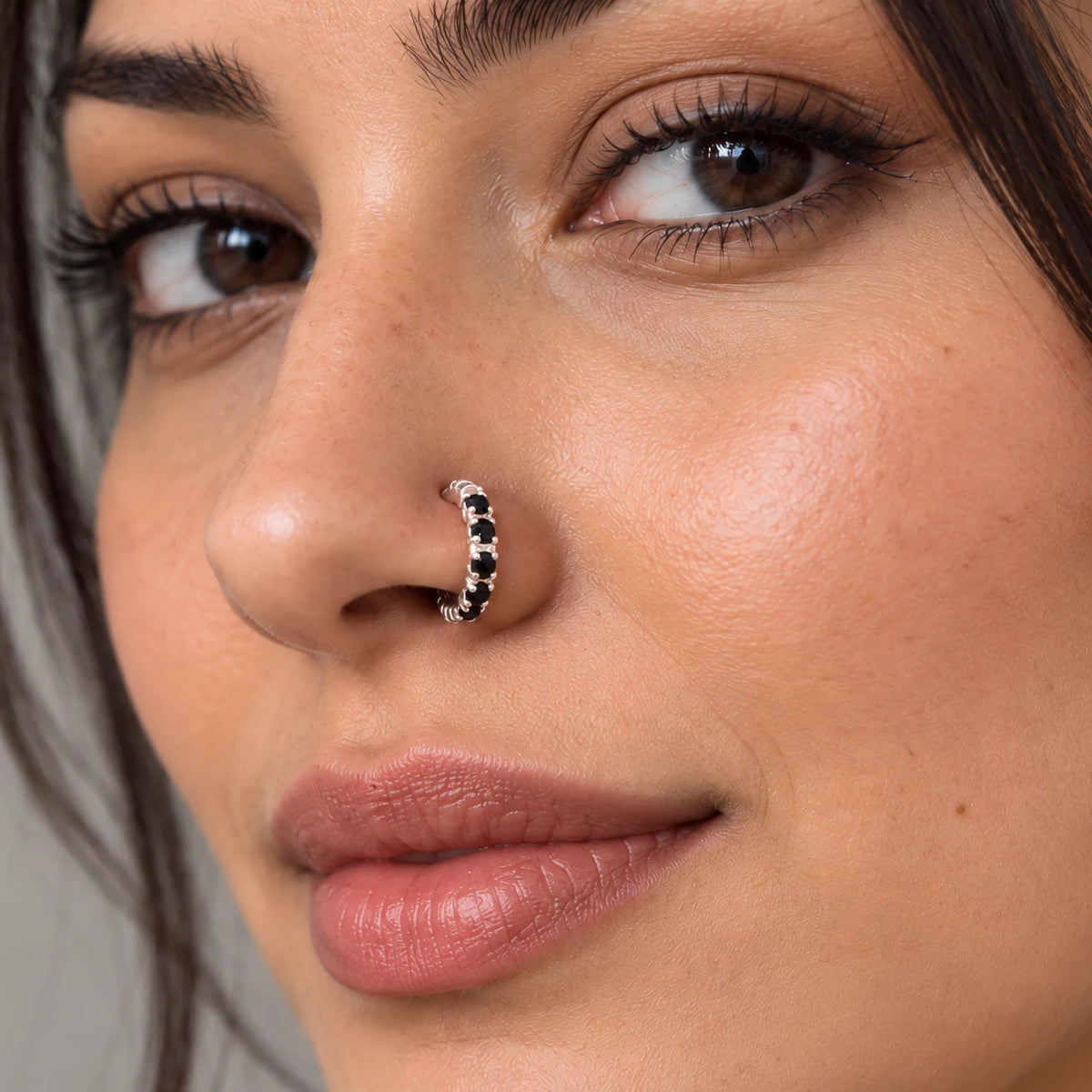 Silver Textured Hoop Nose Ring with Intricate Pattern