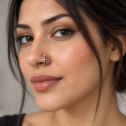 Silver Textured Hoop Nose Ring with Intricate Pattern